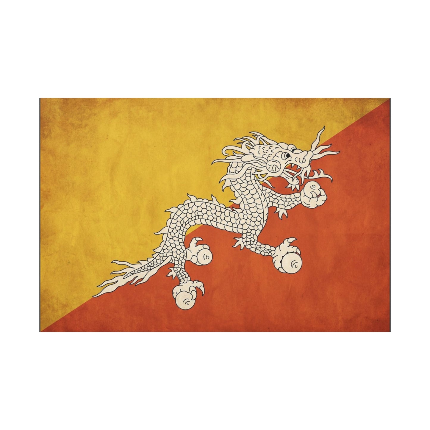Bhutan Flag Dragon Canvas Wall Art - White Druk On Yellow Orange Field - Vintage Textured Print, Cultural Wall Decor, Living Room Home Decoration - Modern Farmhouse Style - Bedroom Home Decoration
