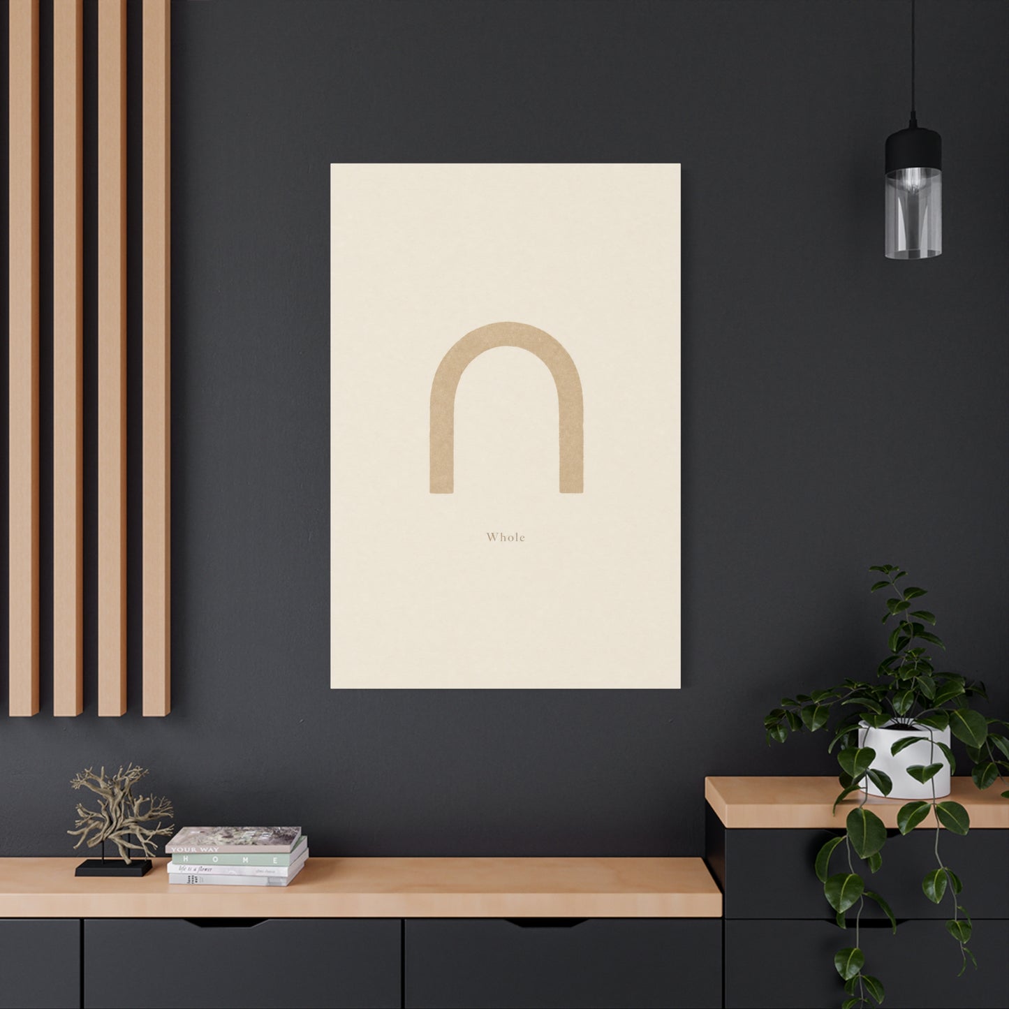 "Whole" Minimalist Arch Canvas Wall Art - Neutral Typography Print, Beige Abstract Line Design - Contemporary Calm Decor - Bedroom Living Room Home Decoration, Meditation Space Accent - Ready to Hang
