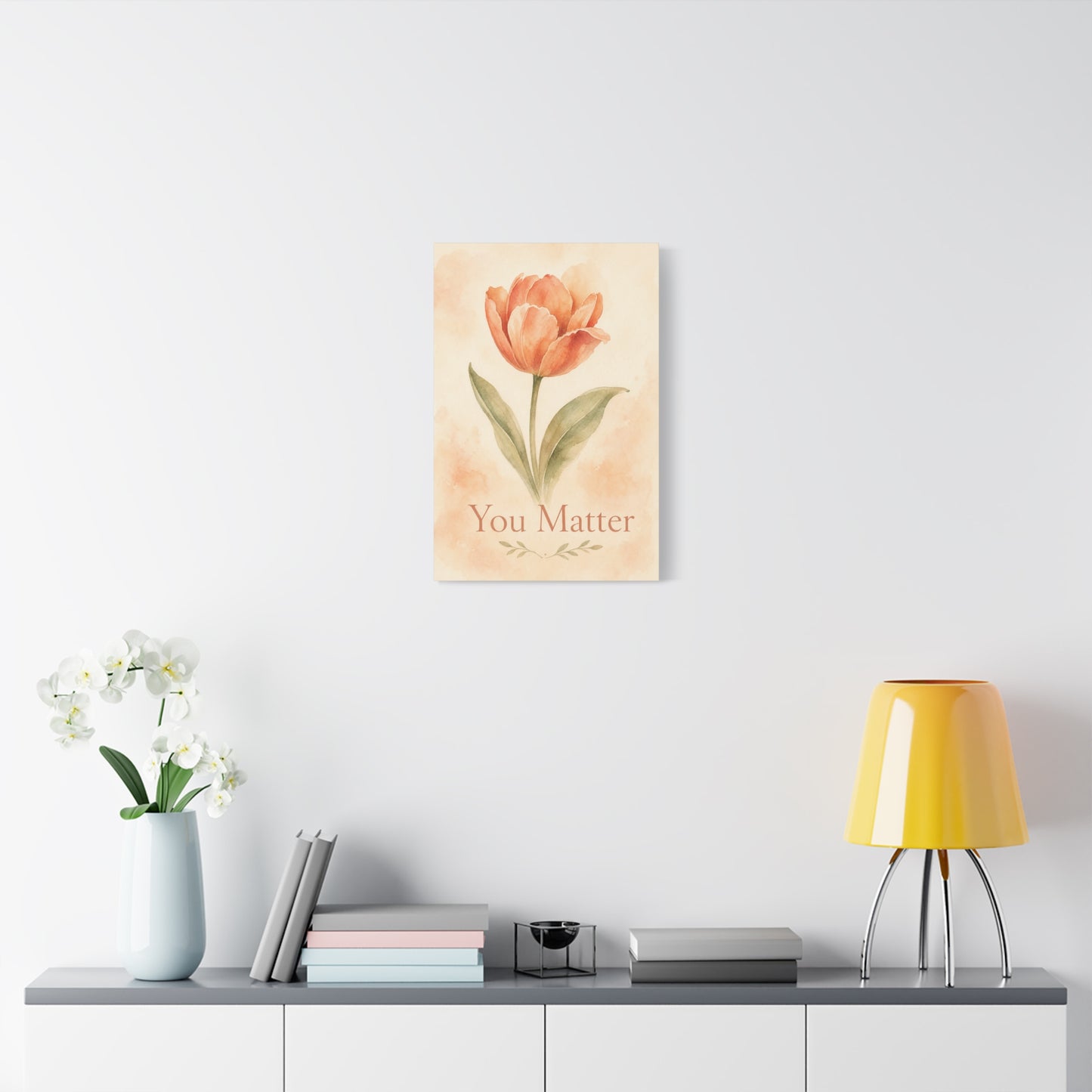 "You Matter" Tulip Canvas Wall Art - Watercolor Floral Inspirational Print - Soft Peach Botanical Home Decor - Bedroom Wall Hanging, Living Room Decoration - Bedroom Home Decoration - Ready to Hang