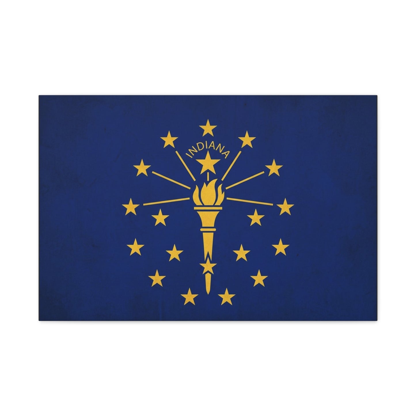 Indiana State Flag Canvas Wall Art - Blue Gold Torch Stars Print, Patriotic Decor - Matte Cotton Artwork - Living Room Wall Decor, Office Art, Dorm Decoration Accent - Bedroom Home Decoration