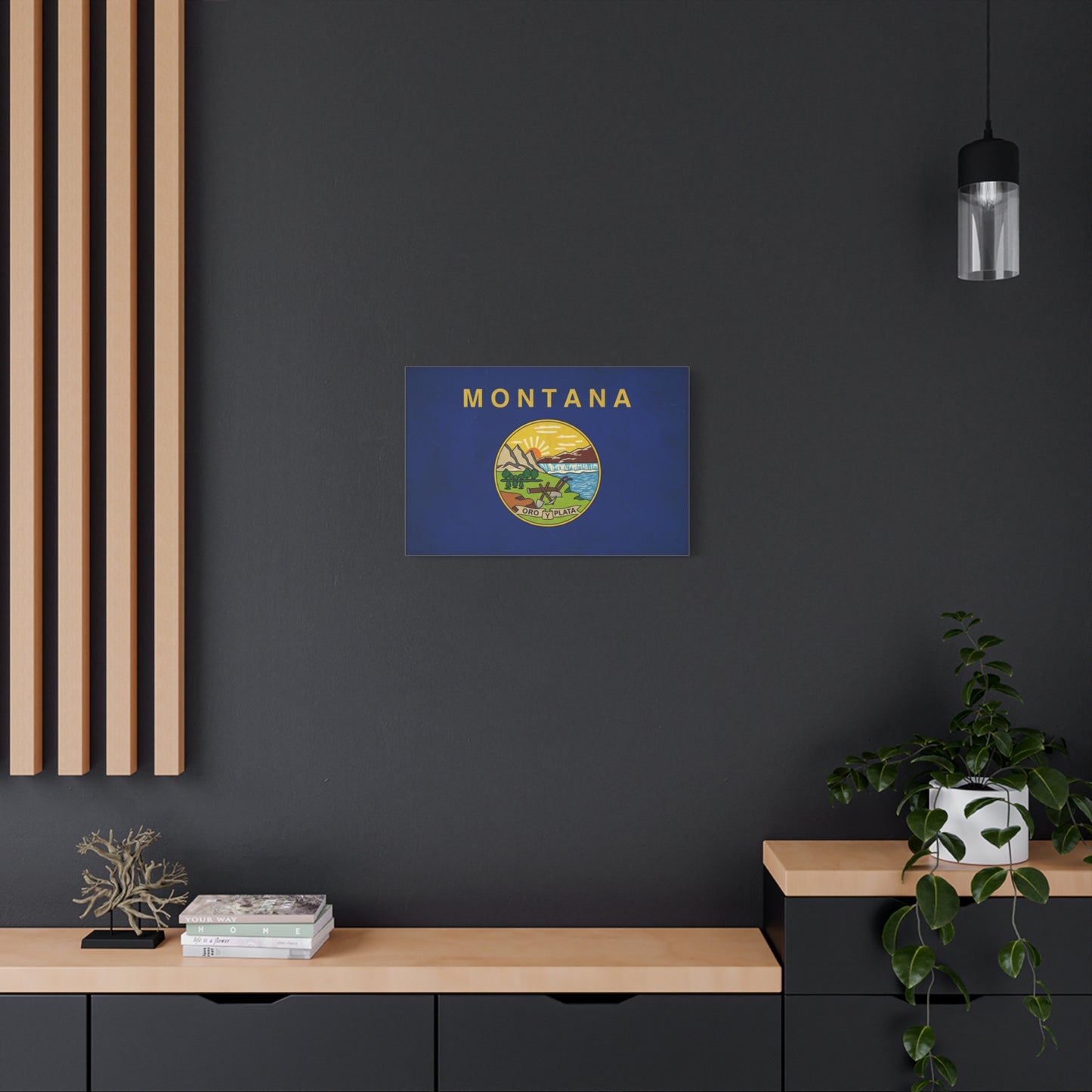 "Montana" State Flag Canvas Wall Art - Oro Y Plata Vintage Flag Print, Blue Western Decor - Rustic Americana Style - Living Room Wall Decor, Office Art - Bedroom Home Decoration - Ready to Hang