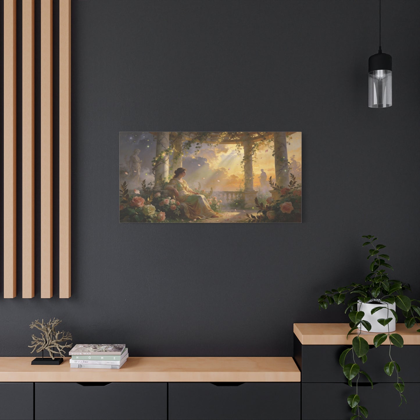 Classical Garden Woman Canvas Wall Art - Rose Pergola Sunset Scene, Romantic Fantasy Painting - Matte Cotton Art Print - Bedroom Wall Decor, Living Room Home Decoration - Bedroom Home Decoration