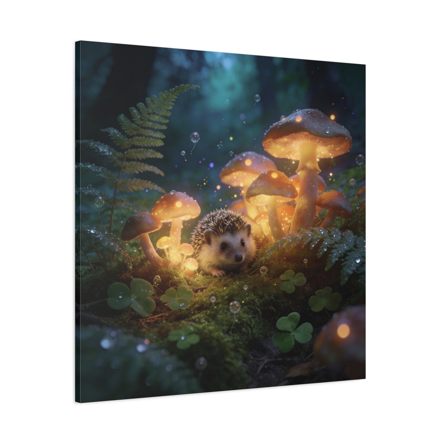 Hedgehog Mushroom Canvas Wall Art - Glowing Forest Fantasy Animal Print - Matte Cotton Art Print, Whimsical Woodland Style - Bedroom Wall Decor, Nursery Home Decoration Accent - Modern Farmhouse Style
