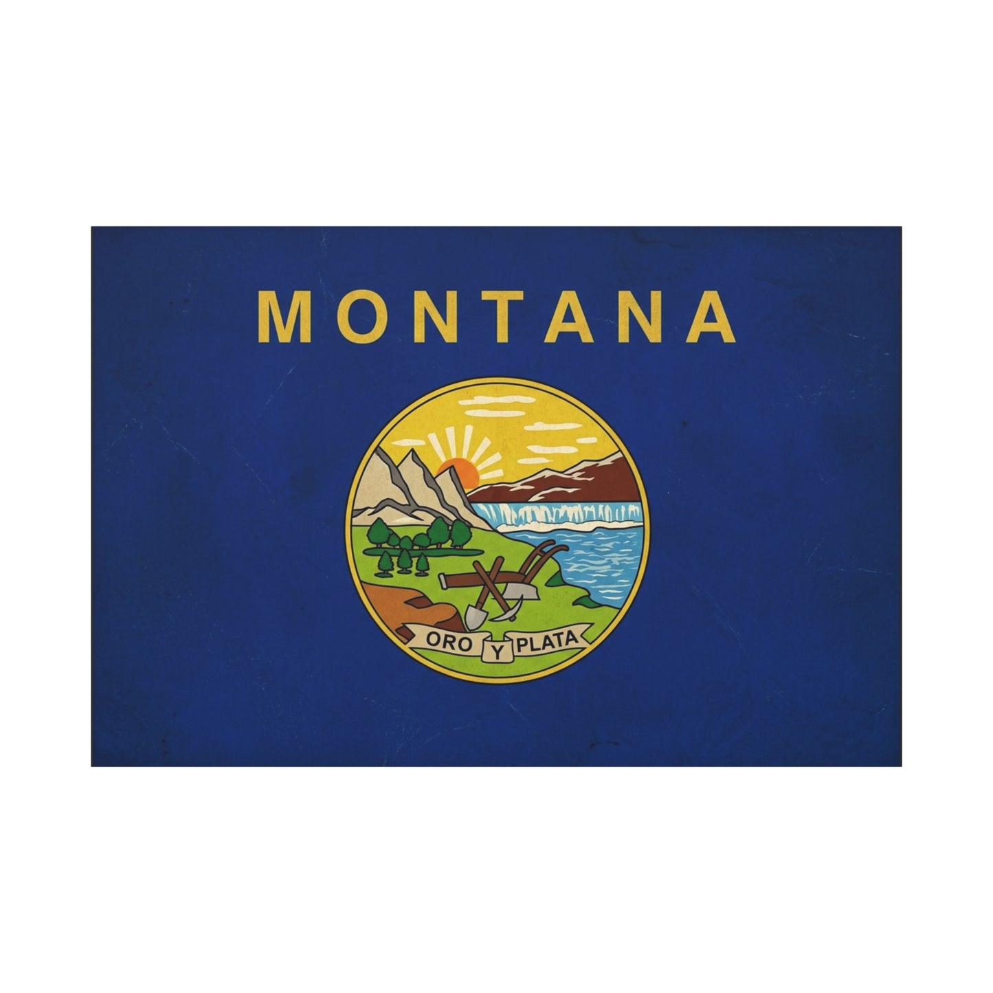"Montana" State Flag Canvas Wall Art - Oro Y Plata Vintage Flag Print, Blue Western Decor - Rustic Americana Style - Living Room Wall Decor, Office Art - Bedroom Home Decoration - Ready to Hang