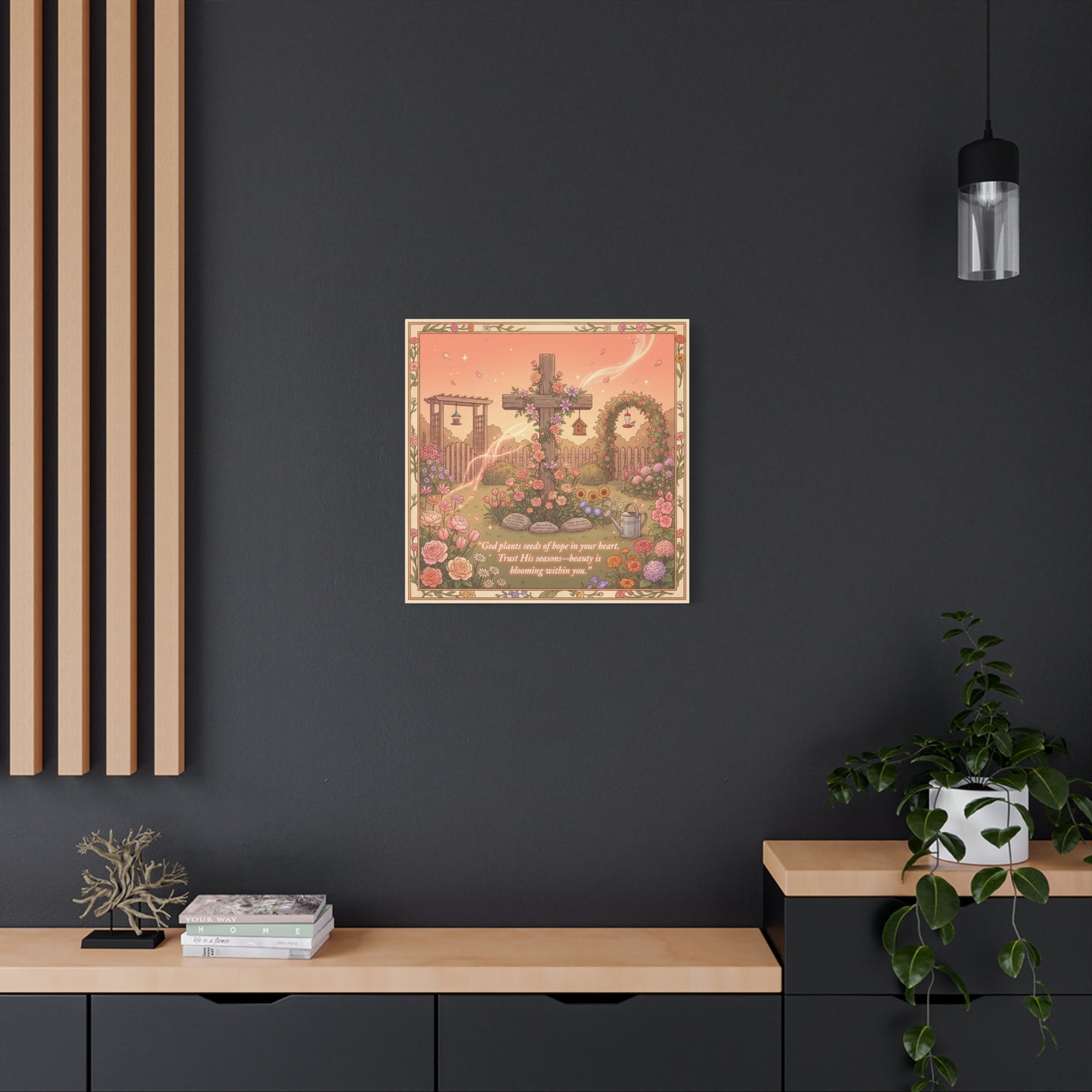 "God Plants Seeds Of Hope In Your Heart" Christian Canvas Wall Art - Floral Cross Garden Scripture Print, Matte Cotton Decor - Inspirational Bedroom Home Decoration, Living Room Accent - Ready to Hang