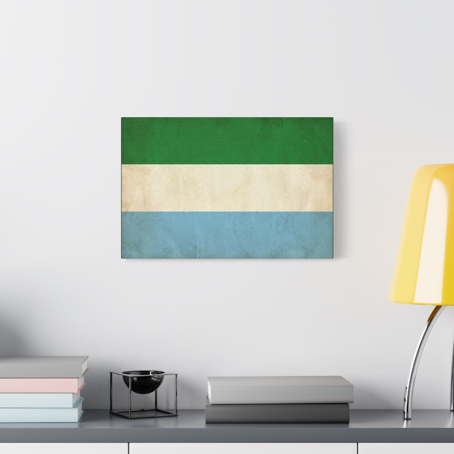 Sierra Leone Flag Canvas Wall Art - Vintage Tricolor National Print, Distressed Blue Green White Design - Minimalist Patriotic Decor - Living Room Wall Decor - Bedroom Home Decoration - Ready to Hang