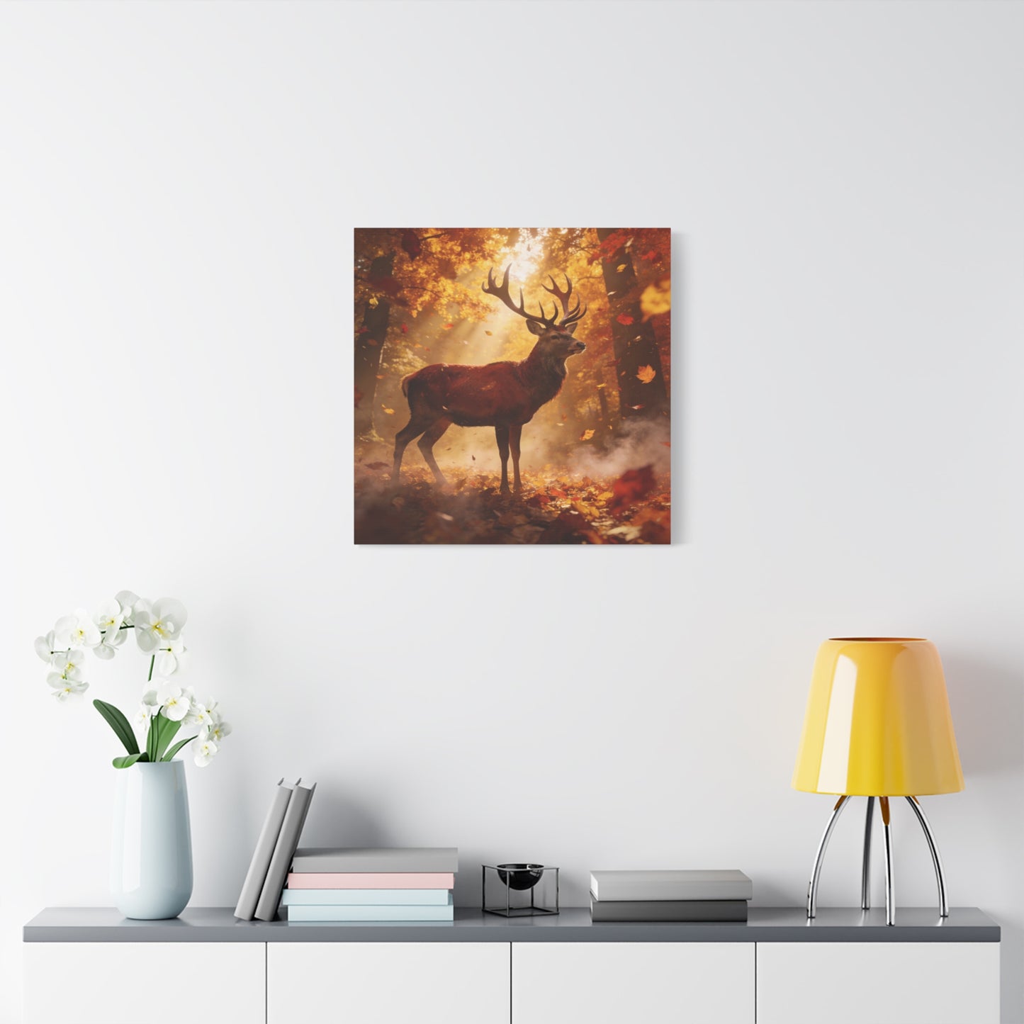 Red Stag Canvas Wall Art - Autumn Forest Deer Wildlife Print, Golden Sunbeams, Rustic Woodland Decor, Matte Finish Canvas Print, Living Room Wall Decor, Bedroom Home Decoration - Cozy Reading Nook Art
