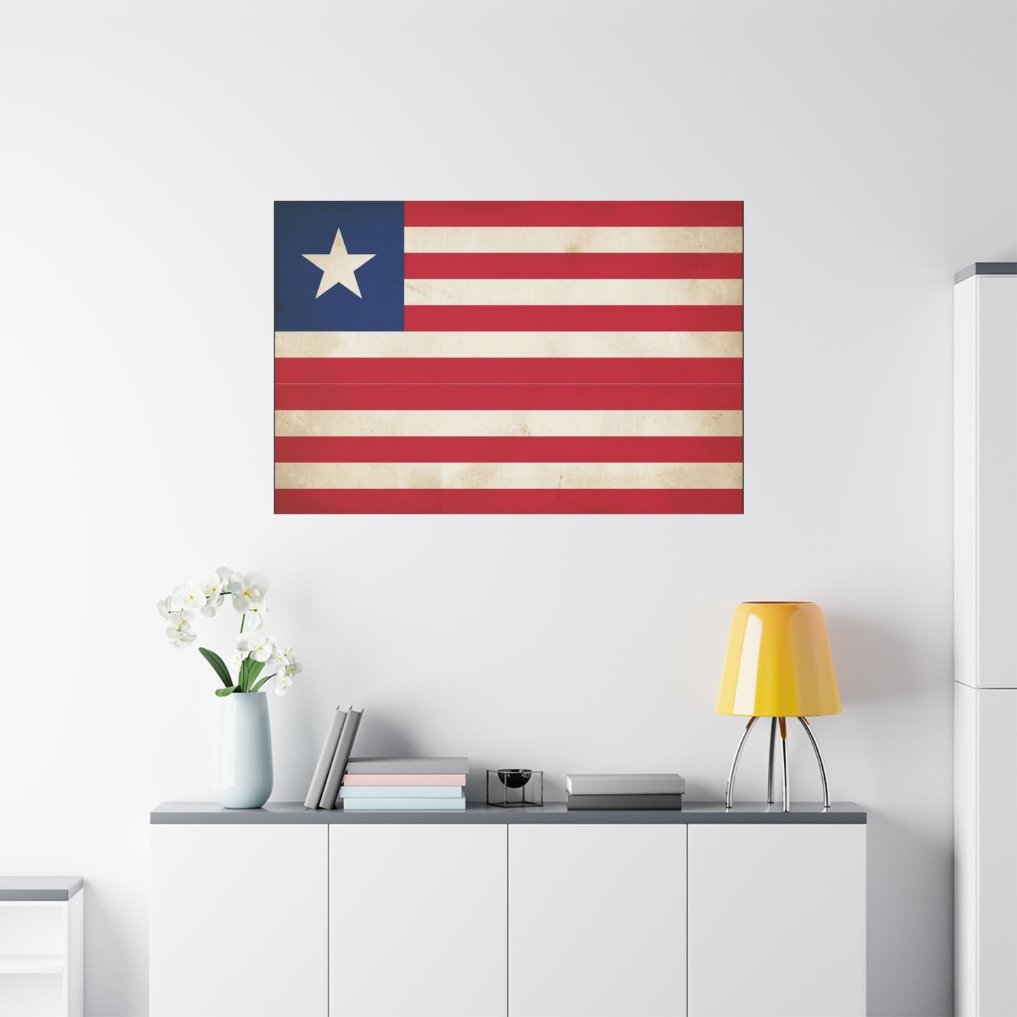 Liberia Flag Canvas Wall Art - Vintage Patriotic Print, Distressed Red White Blue Banner - Matte Cotton Artwork - Living Room Wall Decor, Office Art, Study Room Accent Style - Bedroom Home Decoration