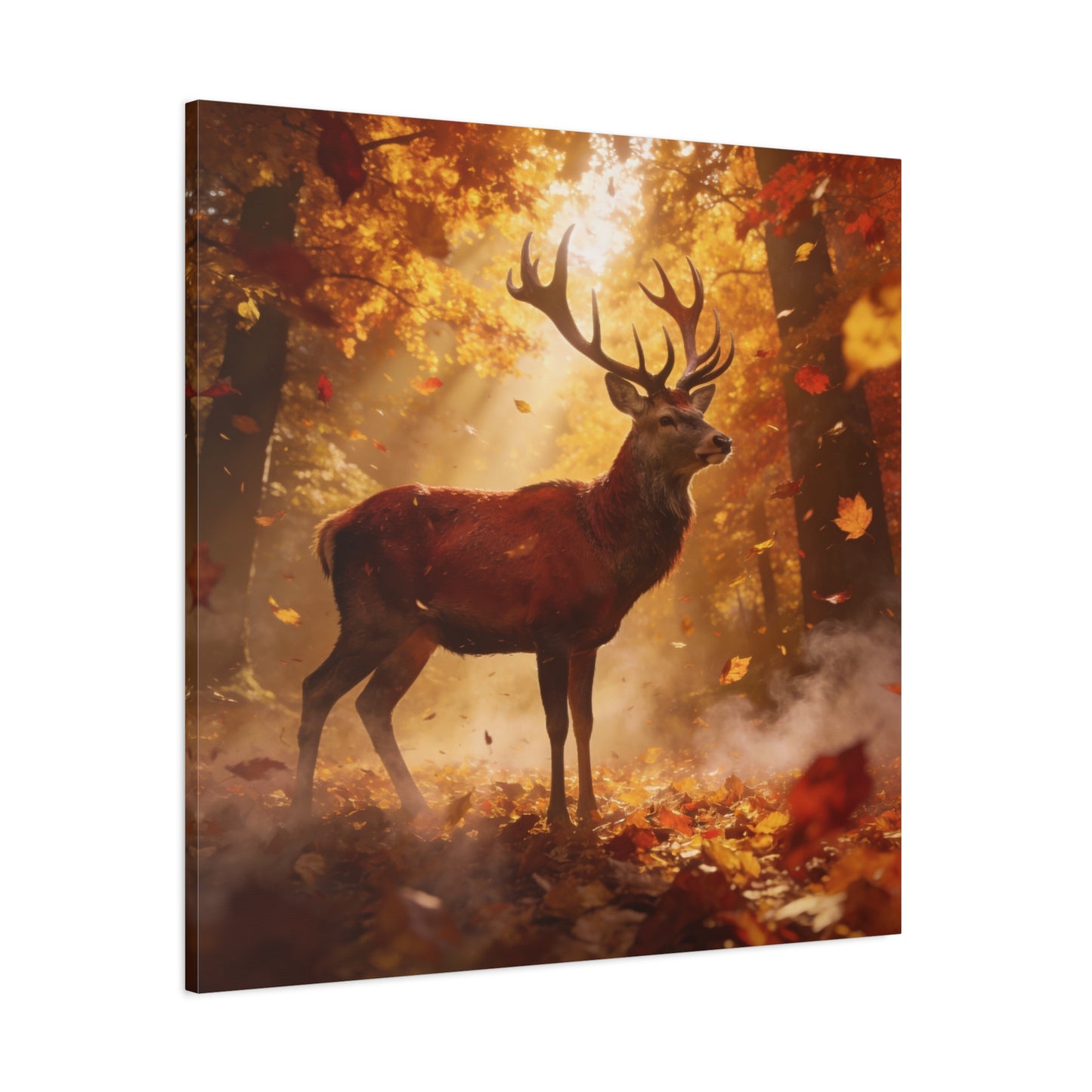 Red Stag Canvas Wall Art - Autumn Forest Deer Wildlife Print, Golden Sunbeams, Rustic Woodland Decor, Matte Finish Canvas Print, Living Room Wall Decor, Bedroom Home Decoration - Cozy Reading Nook Art