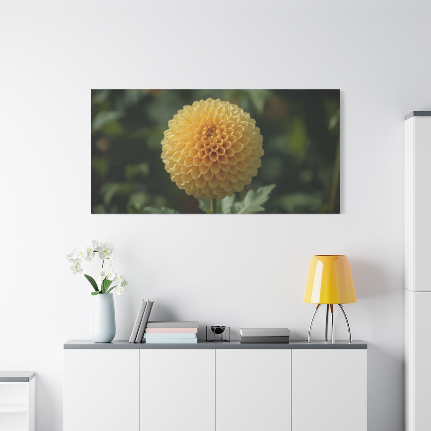 Yellow Dahlia Canvas Wall Art - Botanical Flower Close Up, Soft Focus Garden Art Print - Matte Canvas Print, Contemporary Style - Bedroom Wall Decor, Living Room Accent - Bedroom Home Decoration