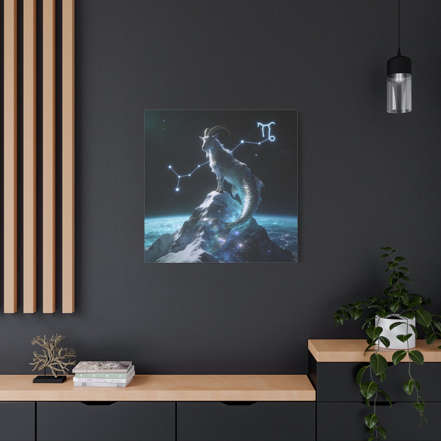 Capricorn Zodiac Canvas Wall Art - Celestial Sea Goat Constellation, Surreal Night Sky, Matte Canvas Print, Modern Fantasy Style, Bedroom Home Decoration, Office Wall Decor Accent - Ready to Hang