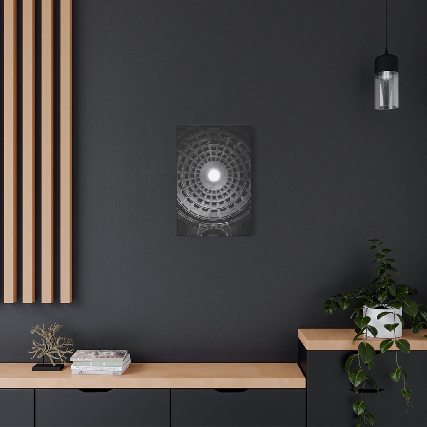 Pantheon Dome Canvas Wall Decor - Black And White Architectural Oculus Art Print - Modern Monochrome Cotton Print - Contemporary Living Room Accent, Bedroom Decoration, Office Interior
