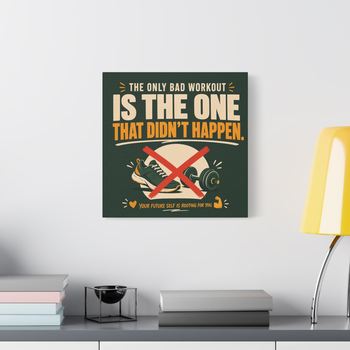 "The Only Bad Workout Is The One That Didn't Happen" Canvas Wall Art - Motivational Gym Quote Print, Retro Fitness Poster Style - Ready to Hang - Gym Wall Decor - Fitness Studio Art - HP Latex Print