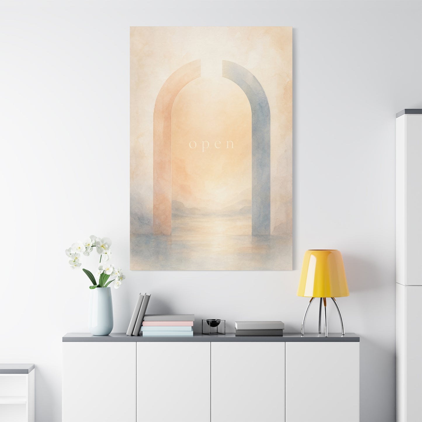 "Open" Abstract Arch Canvas Wall Art - Minimalist Watercolor Neutral Wall Decor - Contemporary Pastel Home Decoration - Bedroom Living Room Accent, Meditation Space Office Art - Modern Farmhouse Style