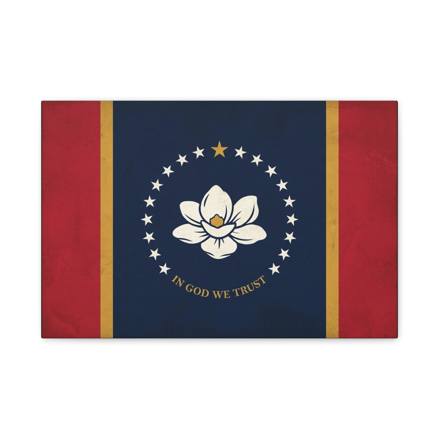 "In God We Trust" Mississippi State Flag Canvas Wall Art - Magnolia Emblem, Vintage Patriotic Decor - Rustic Americana Style - Living Room Wall Decor - Ready to Hang - Bedroom Home Decoration
