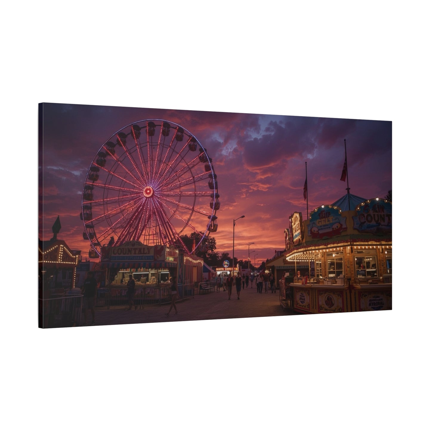 Ferris Wheel Sunset Canvas Wall Art - Carnival Boardwalk Art Print, Purple Pink Sky, Contemporary Nightscape - Living Room Wall Decor, Bedroom Home Decoration, Office Art - Ready to Hang
