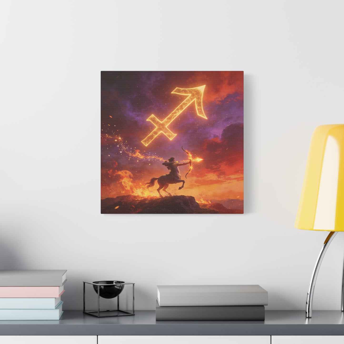 Sagittarius Zodiac Canvas Wall Art - Fiery Centaur Archer Astrology Print, Glowing Constellation Symbol - Matte Canvas Decor - Fantasy Style For Bedroom, Office Wall Art - Bedroom Home Decoration