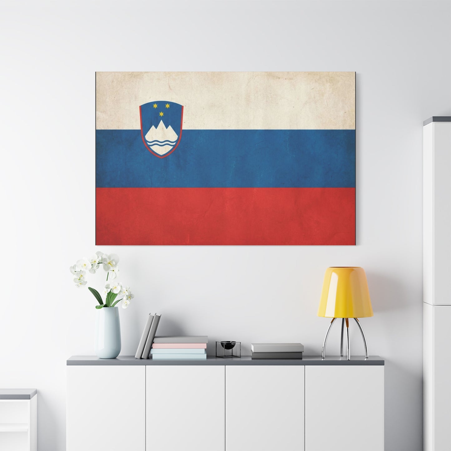 Slovenia Flag Canvas Wall Art - Vintage National Banner Print, Rustic Patriotic Decor - Textured Tricolor Design, Living Room Home Decoration - Living Room Wall Decor - Bedroom Home Decoration