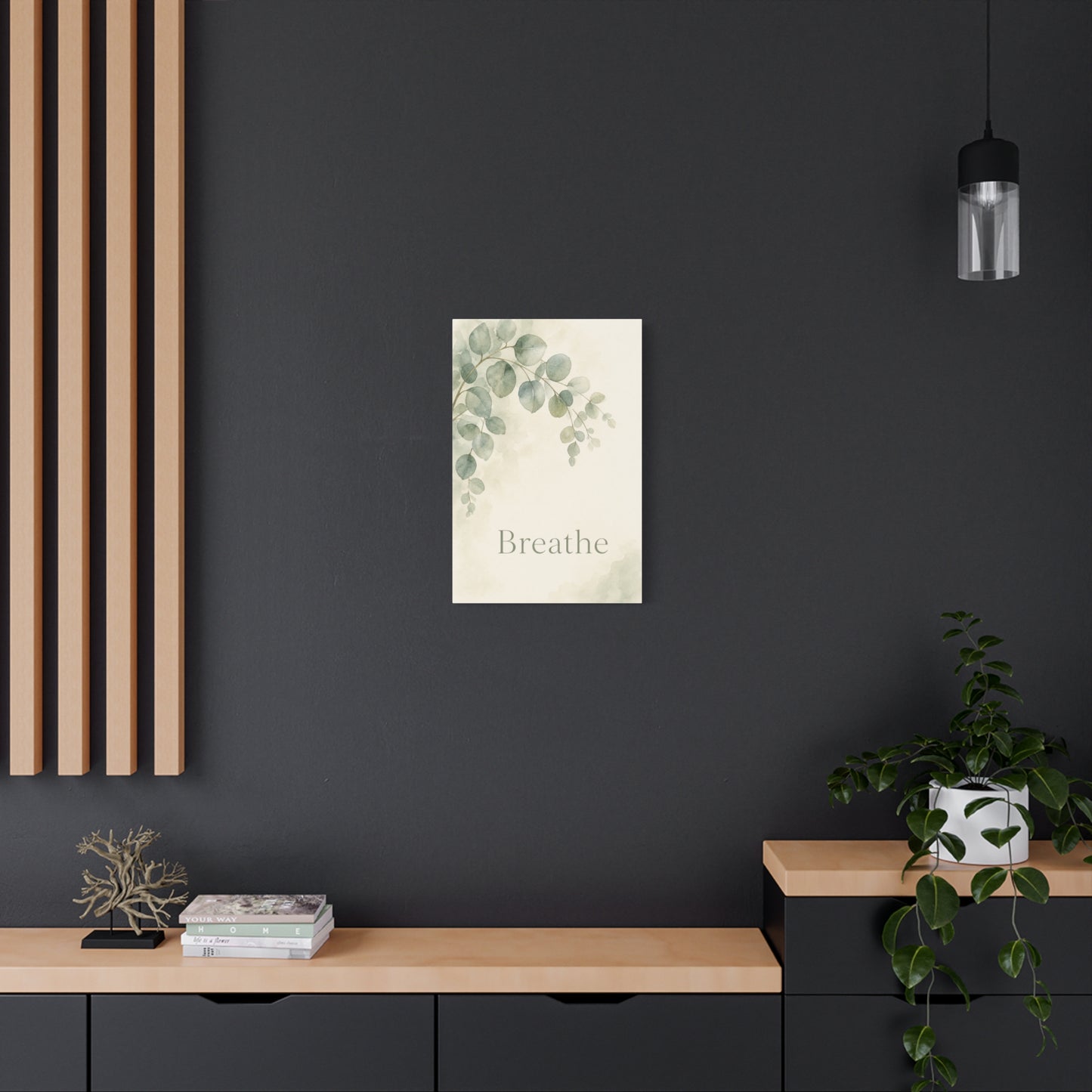 "Breathe" Botanical Canvas Wall Art - Sage Green Eucalyptus Leaves Watercolor Print - Minimalist Inspirational Wall Decor - Bedroom Home Decoration, Meditation Space Accent - Bedroom Home Decoration
