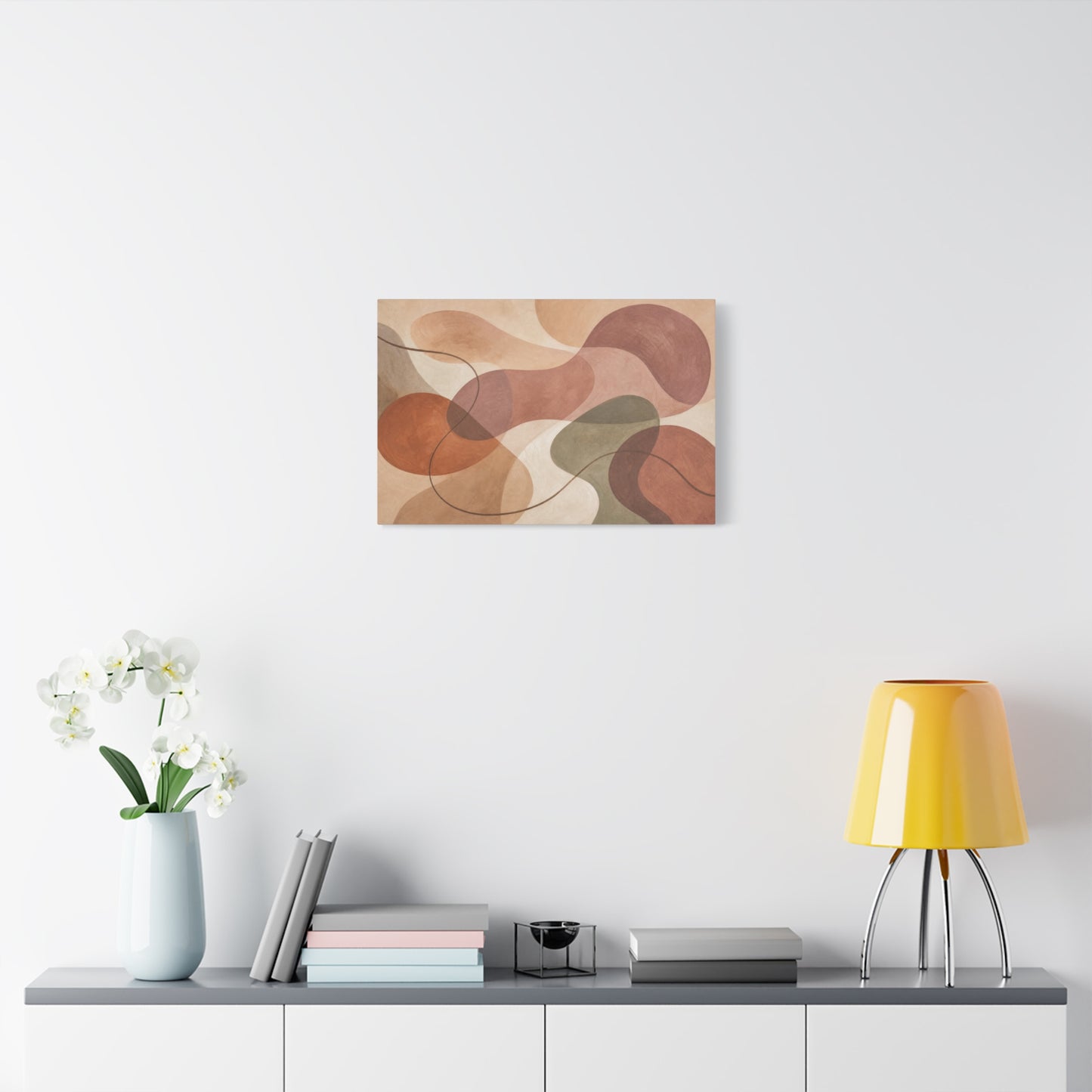 Abstract Geometric Canvas Wall Art - Earth Tone Modern Curved Shapes, Minimalist Neutral Composition - Contemporary Matte Canvas Print - Living Room Wall Decor, Bedroom Home Decoration - Ready to Hang