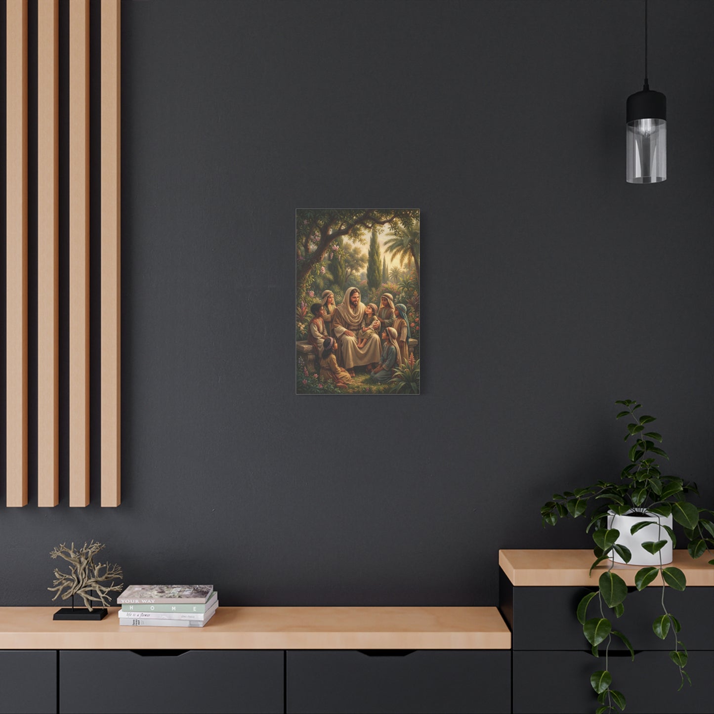 Jesus Christ With Children Canvas Wall Art - Biblical Garden Scene, Christian Home Decor - Traditional Religious Print, Living Room Wall Decor, Bedroom Home Decoration - Modern Farmhouse Style