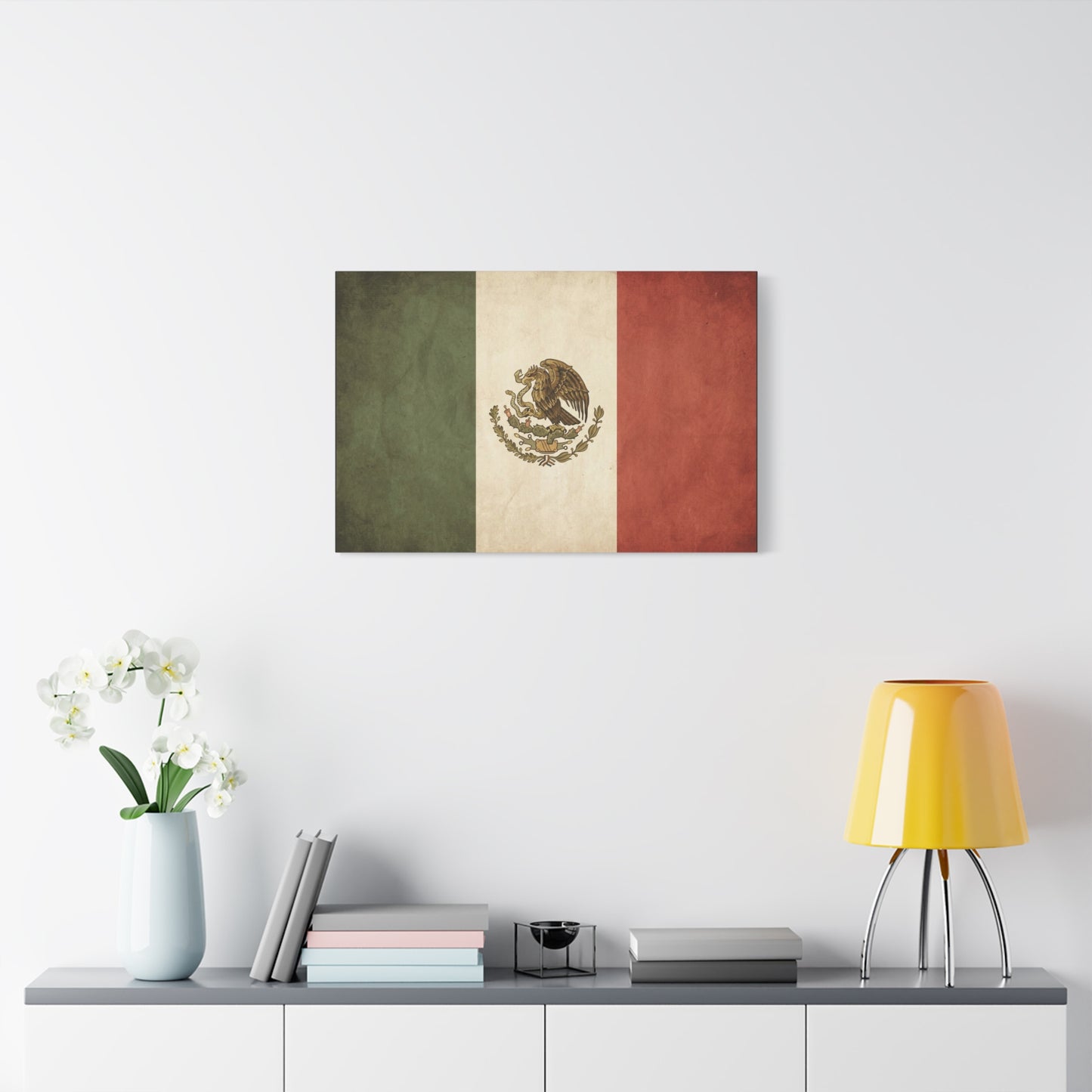 Vintage Mexico Flag Canvas Wall Art - Mexican Eagle Emblem Tricolor Print - Rustic Patriotic Decor, Distressed Cotton Canvas, Living Room Wall Decor, Office Art - Modern Farmhouse Style
