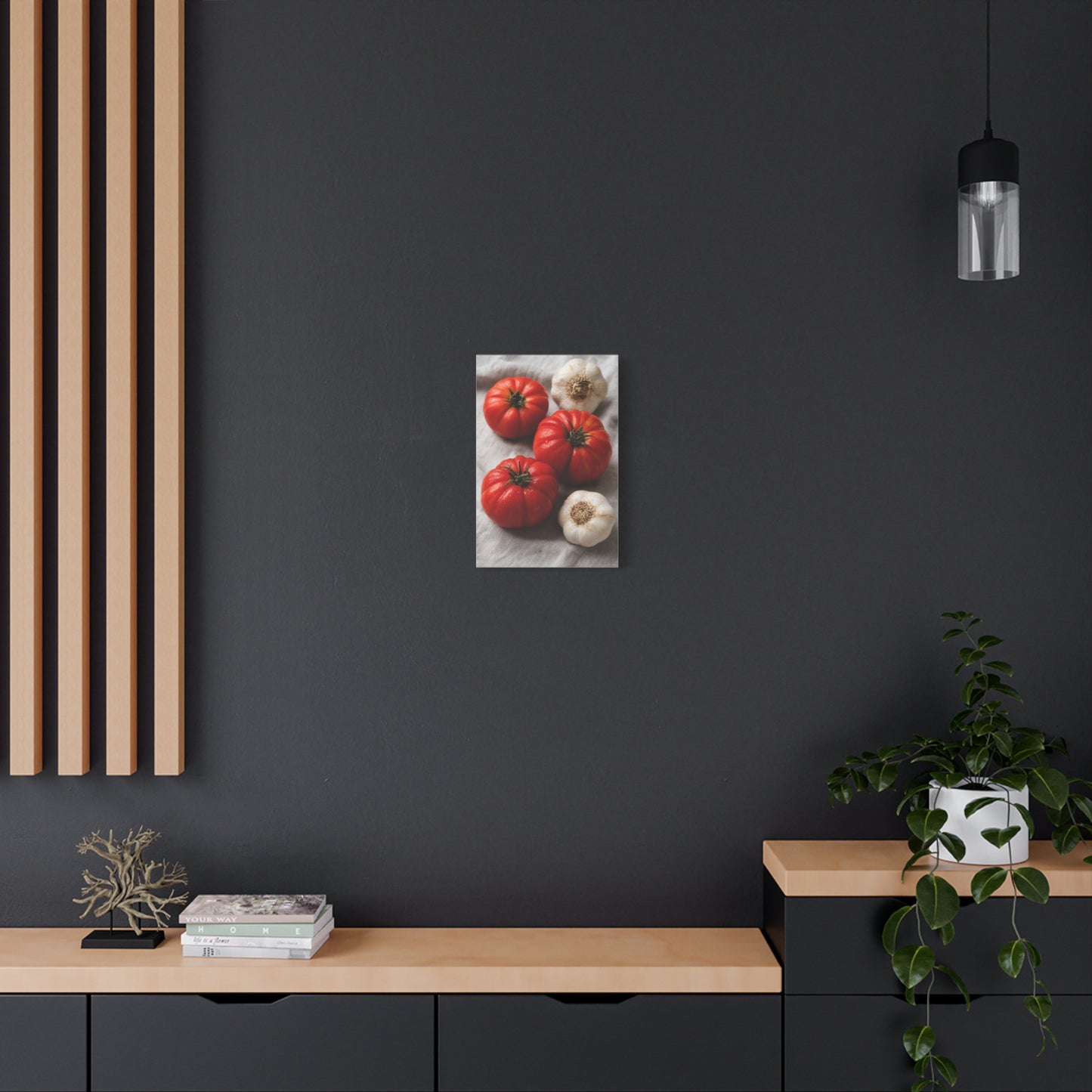 Heirloom Tomato Still Life Canvas Wall Art - Garlic Kitchen Food Art Print - Rustic Matte Canvas Decor - Farmhouse Dining Room Accent, Contemporary Culinary Wall Decor - Modern Farmhouse Style