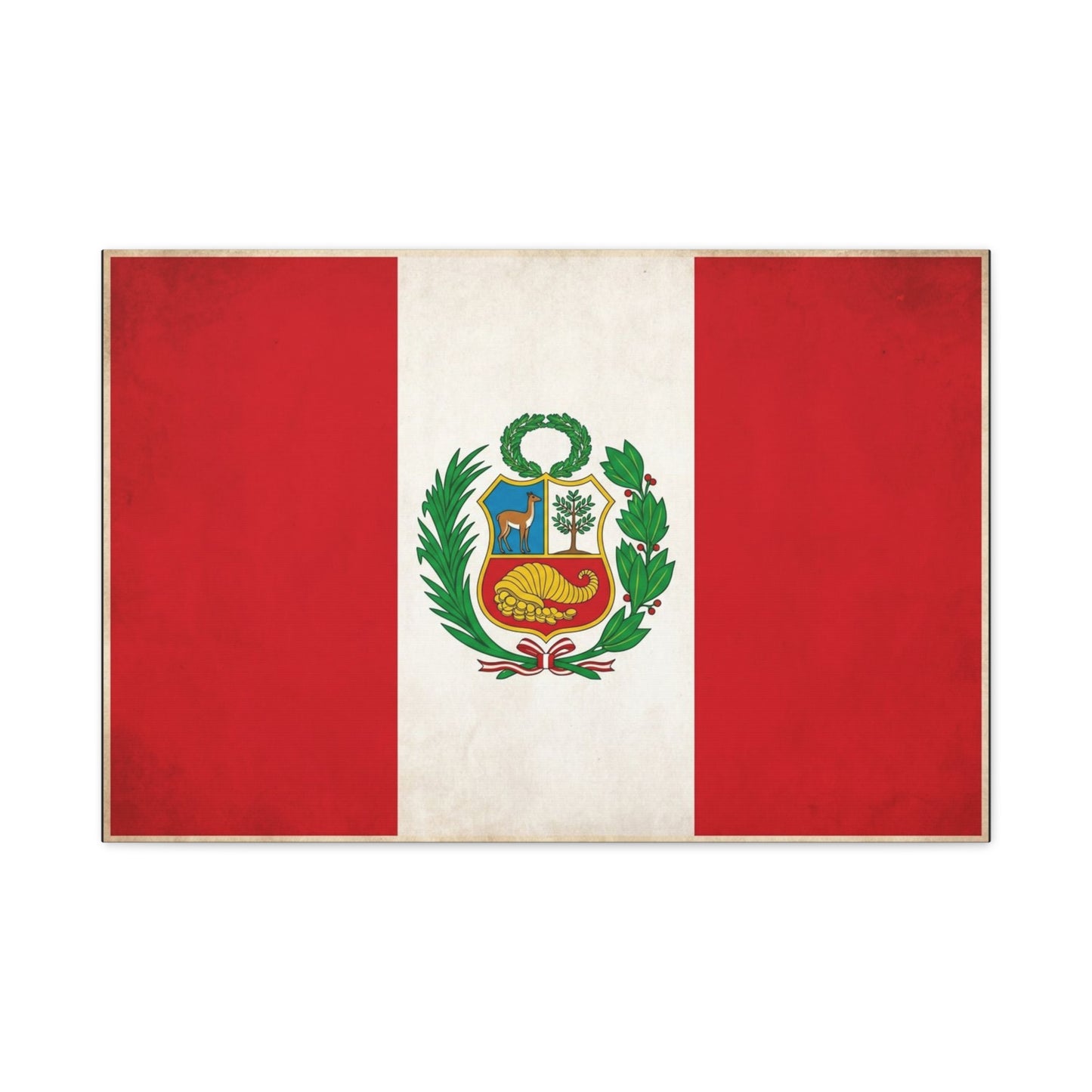 Peru Flag Canvas Wall Art - Vintage Peruvian Coat Of Arms Print, Red White Banner Decor - Traditional Patriotic Style - Living Room Home Decoration - Living Room Wall Decor - Bedroom Home Decoration