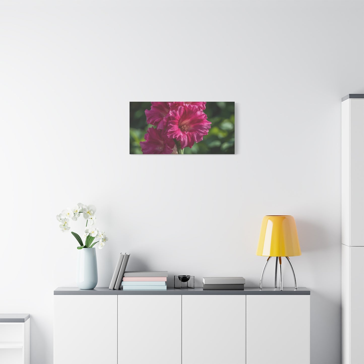 Magenta Gladiolus Flower Canvas Wall Art - Floral Botanical Close Up Art Print - Soft Light, Matte Cotton Canvas - Contemporary Bedroom Decor, Living Room Wall Decor, Office Accent - Ready to Hang