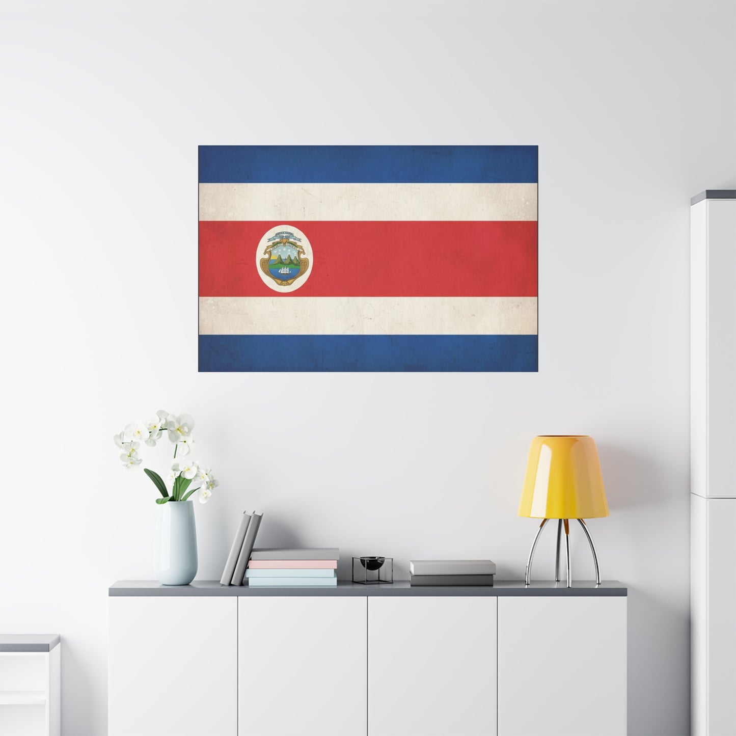 Costa Rica Flag Canvas Wall Art - Vintage National Banner With Coat Of Arms - Patriotic Red White Blue Print - Cultural Heritage Decor For Living Room, Office, Dorm Wall Display - Ready to Hang