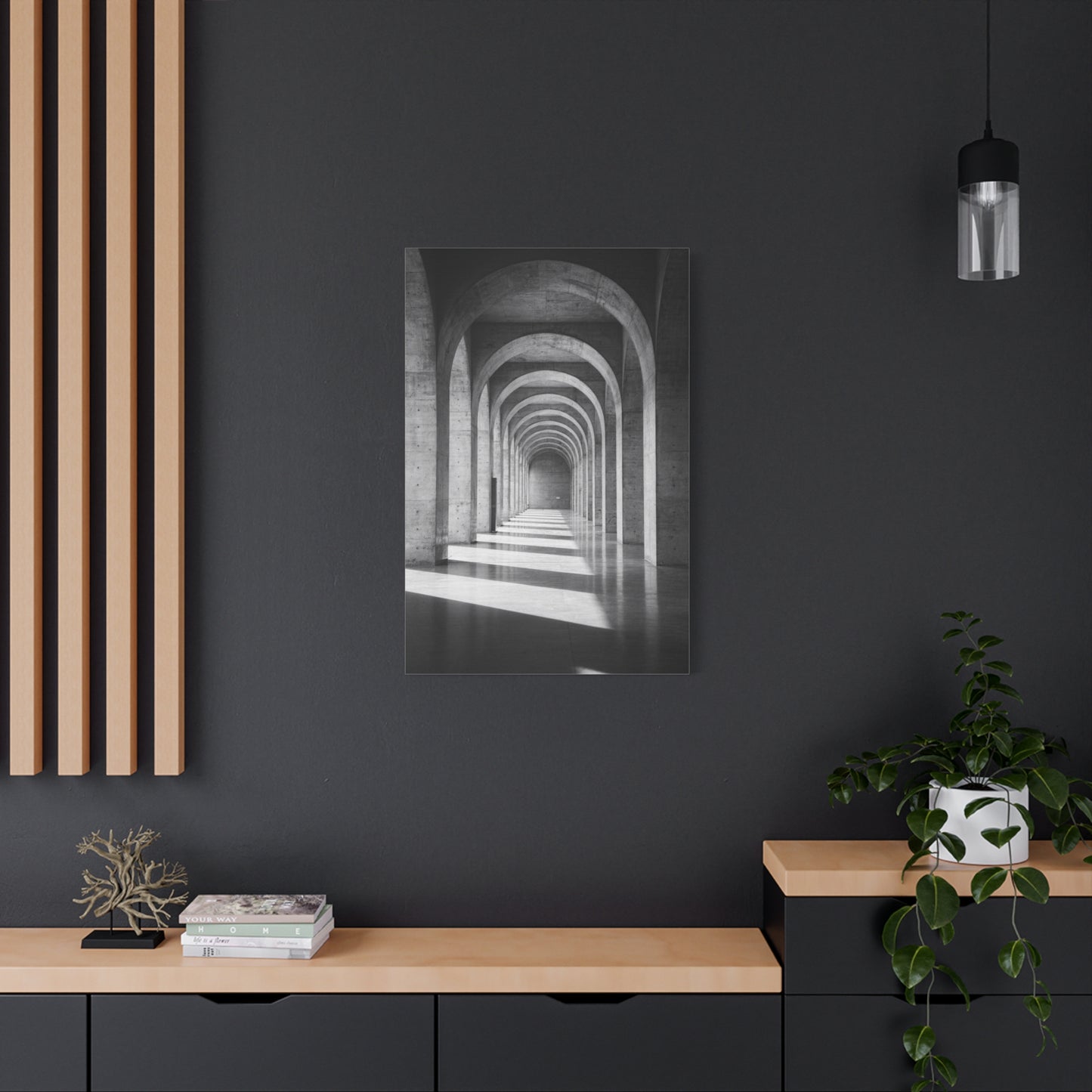 Black And White Arched Hallway Canvas Wall Art - Minimalist Architecture Art Print, Modern Concrete Corridor Interior, Contemporary Living Room Wall Decor Office Art - Bedroom Home Decoration