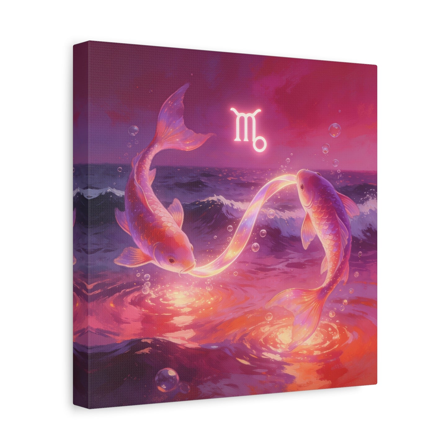 Scorpio Zodiac Canvas Wall Art - Glowing Koi Fish Ocean Illustration, Pink Purple Celestial Water Scene - Modern Fantasy Decor - Bedroom Home Decoration, Living Room Accent - Living Room Wall Decor