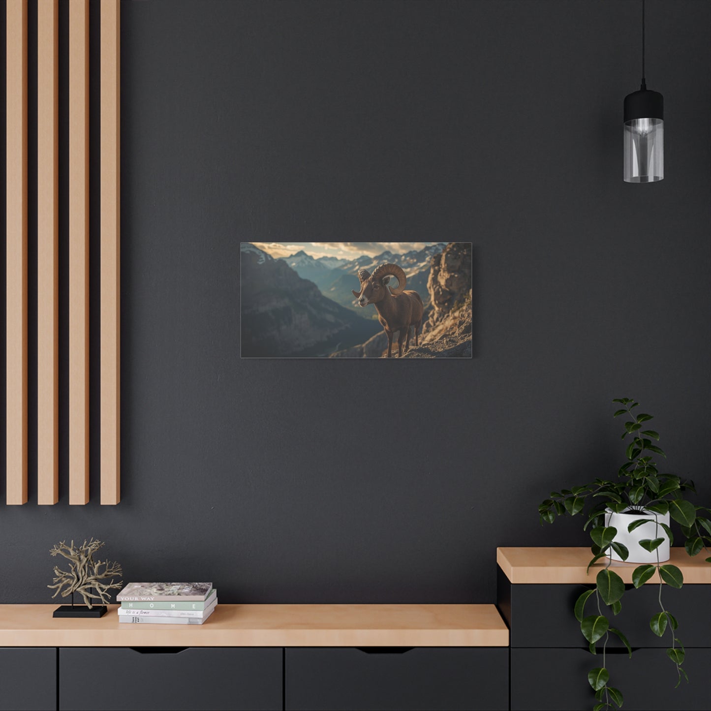 Bighorn Sheep Canvas Wall Art - Mountain Wildlife Art Print, Golden Alpine Cliff Scene - Matte Cotton Artwork - Rustic Lodge Decor, Living Room Wall Decor, Office Art - Bedroom Home Decoration