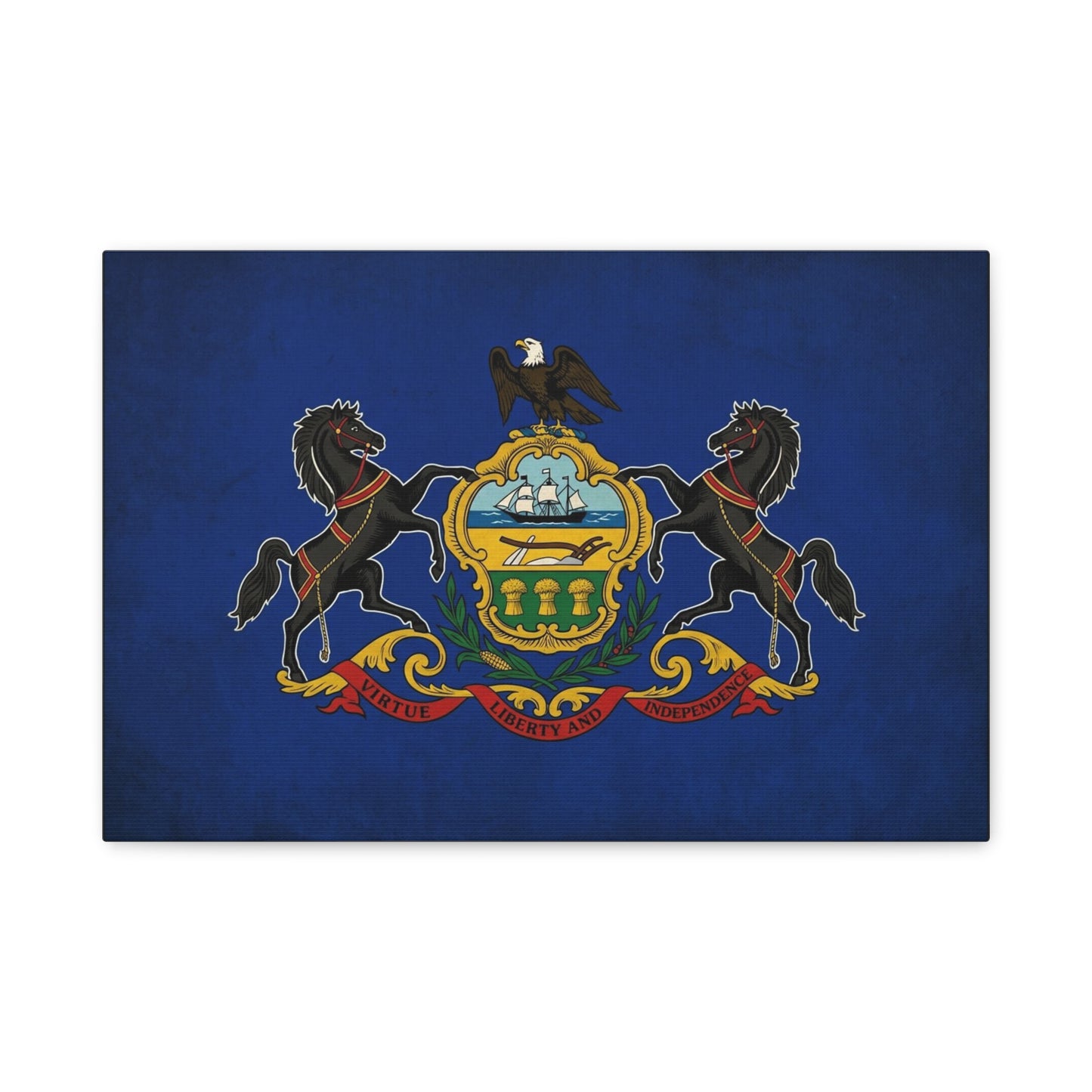 Pennsylvania State Flag Canvas Wall Art - Virtue Liberty And Independence Crest Print - Blue Keystone Commonwealth Decor - Vintage Heraldic Style - Living Room Home Decoration - Living Room Wall Decor