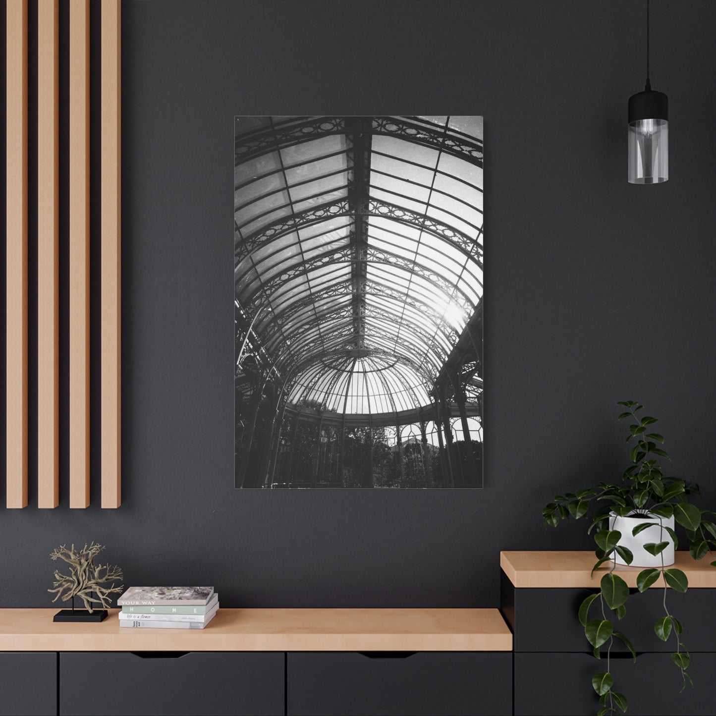 Black And White Glass Conservatory Canvas Wall Art - Architectural Art Print, Vintage Iron Pavilion Roof, Modern Minimalist Decor - Living Room Wall Decor, Office Art - Bedroom Home Decoration