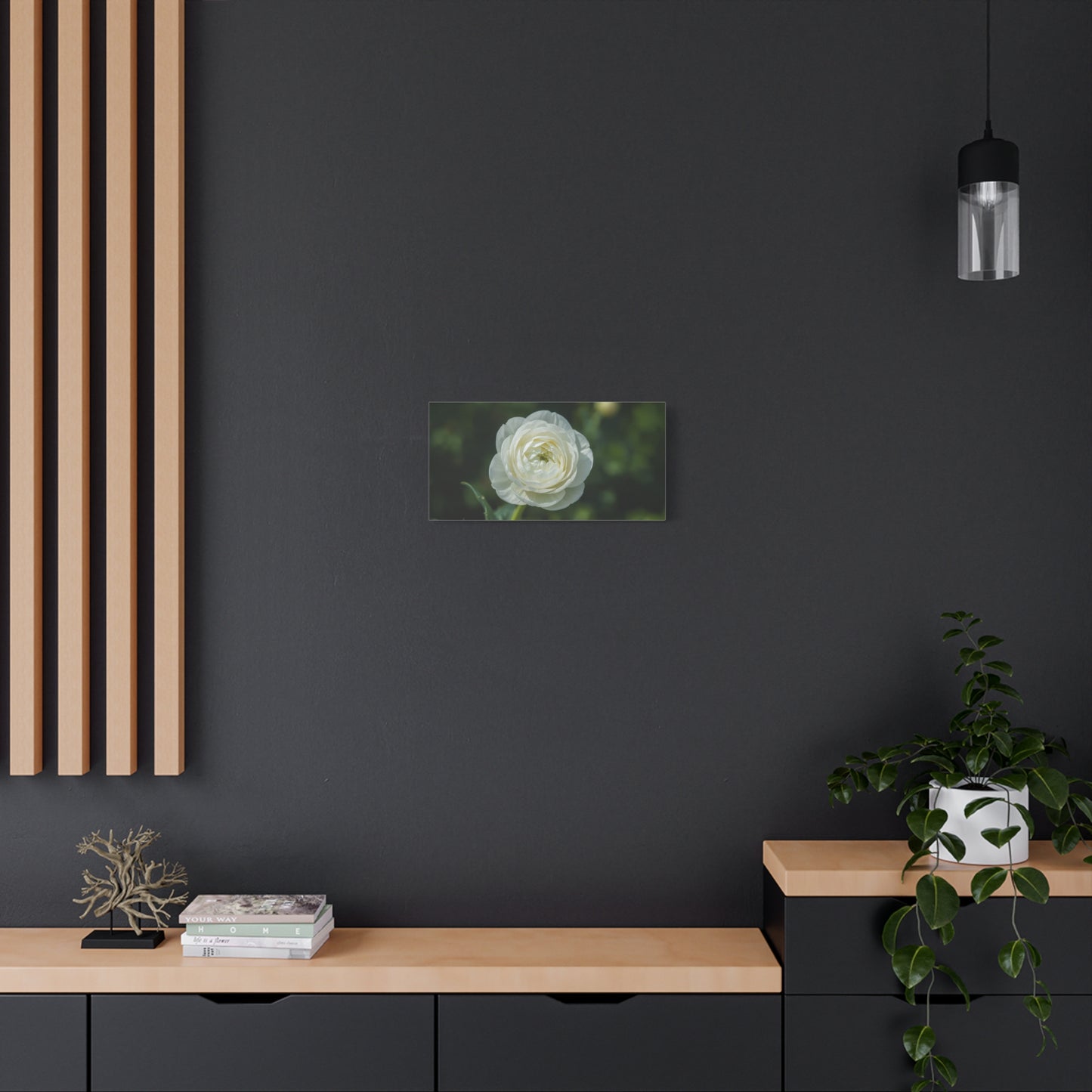 White Ranunculus Flower Canvas Wall Art - Botanical Floral Art Print - Soft Green Background, Matte Cotton Decor - Bedroom Wall Hanging, Bathroom Accent, Spa Style - Bedroom Home Decoration