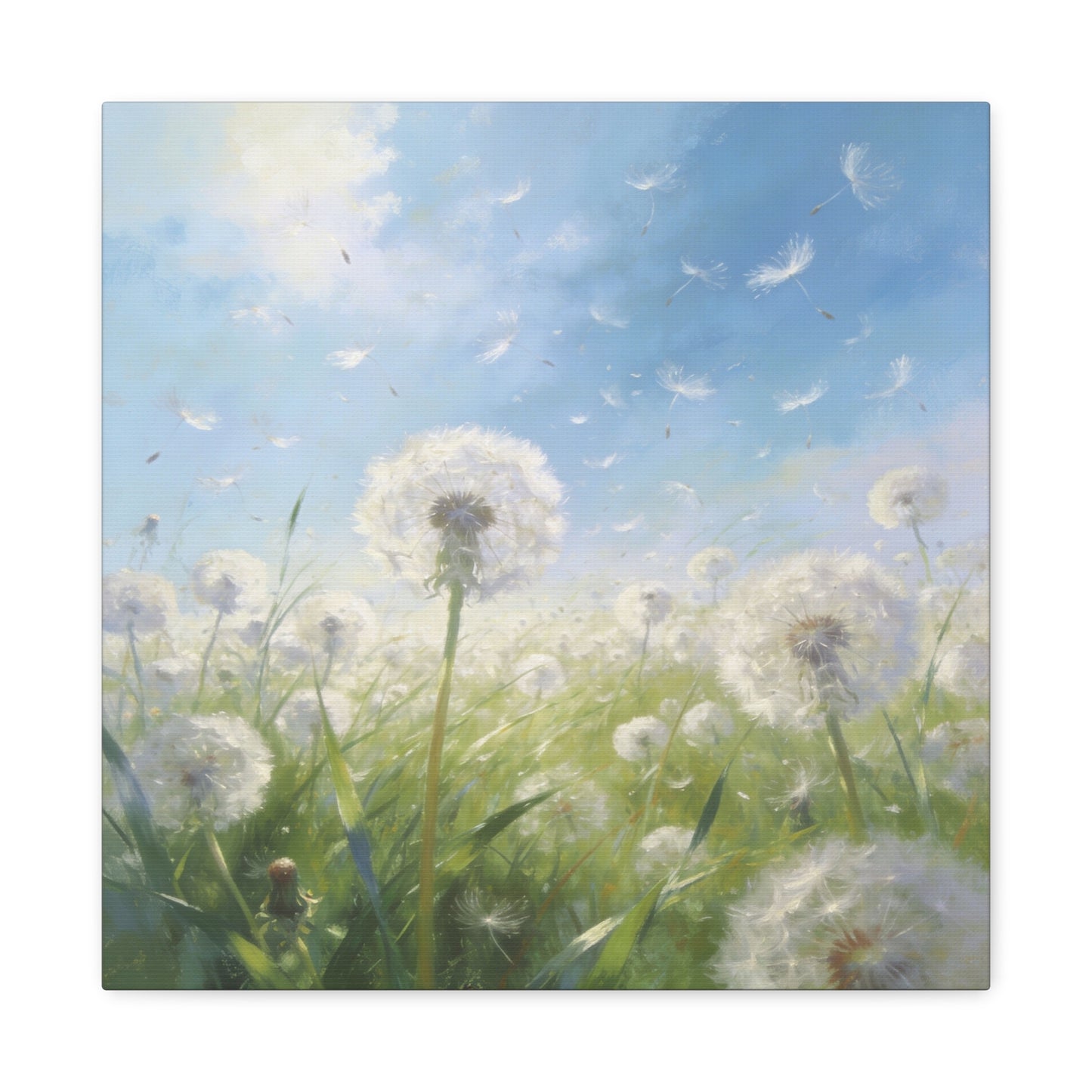 Dandelion Meadow Canvas Wall Art - Blue Sky Botanical Canvas Print, Soft Pastel Nature Wall Decor - Matte Cotton Artwork - Bedroom Home Decoration, Living Room Accent - Bedroom Home Decoration