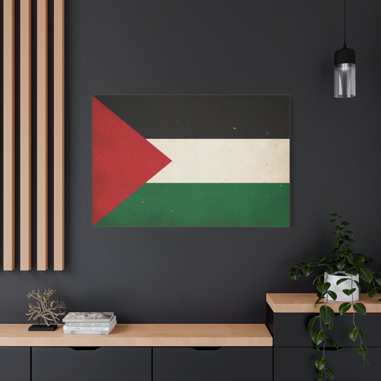 Palestine Flag Canvas Wall Art - Vintage Palestinian Flag Print, Patriotic Red Black White Green Design - Minimalist Cultural Decor - Living Room Bedroom Office Wall Decor - Bedroom Home Decoration