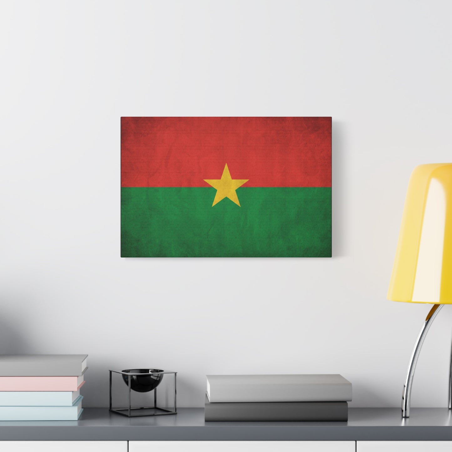 Burkina Faso Flag Canvas Wall Art - Vintage National Pride Decor, Red Green Gold Star Print - Cultural Heritage Style - Living Room Decoration, Office Accent - Living Room Wall Decor - Ready to Hang