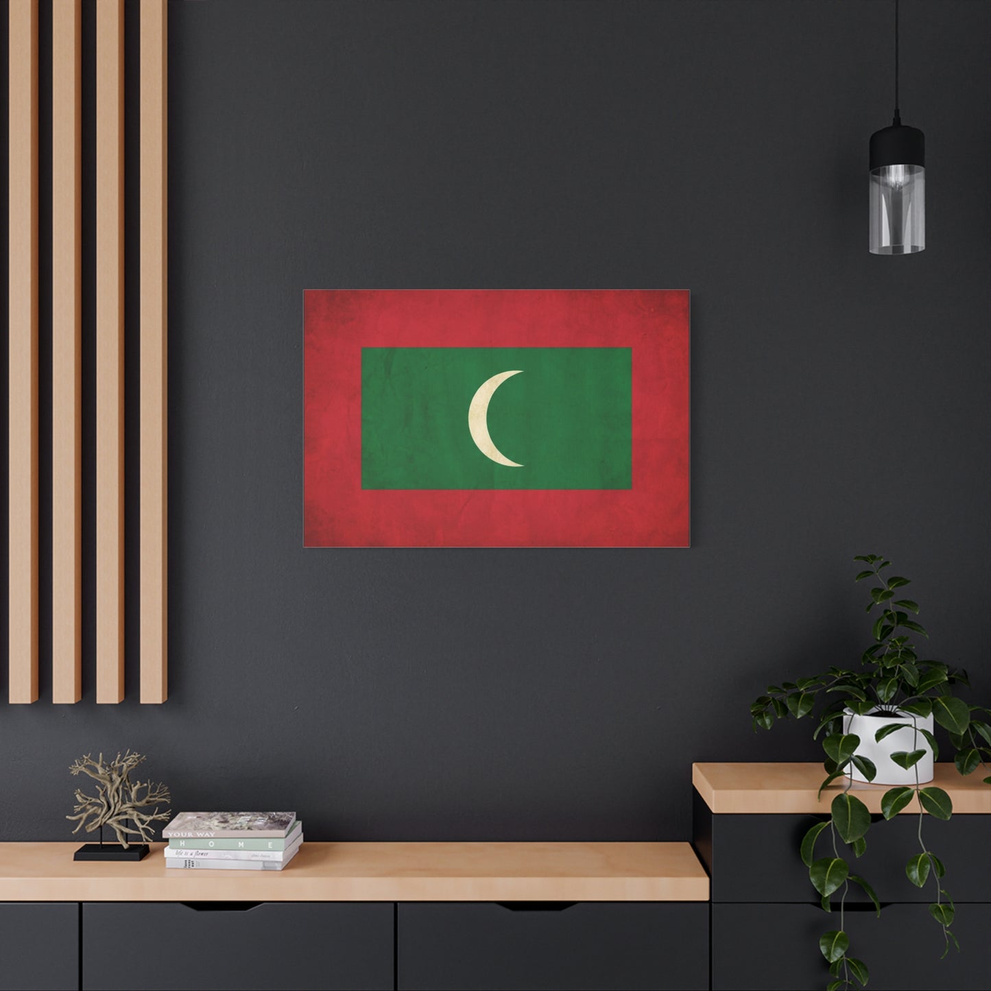 Maldives Flag Canvas Wall Art - Vintage National Banner Print, Red Green White Crescent - Patriotic Typography Style - Living Room Wall Decor, Bedroom Home Decoration - Bedroom Home Decoration