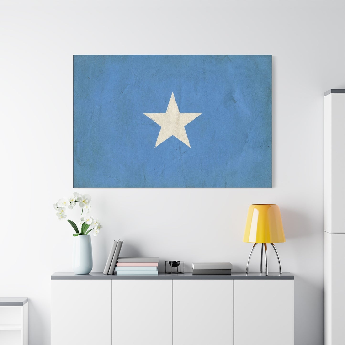 Somalia Flag Canvas Wall Art - Blue White Star Country Print, Vintage Minimalist Decor - Patriotic Artwork For Living Room, Office Wall Decor, Bedroom Home Decoration - Bedroom Home Decoration