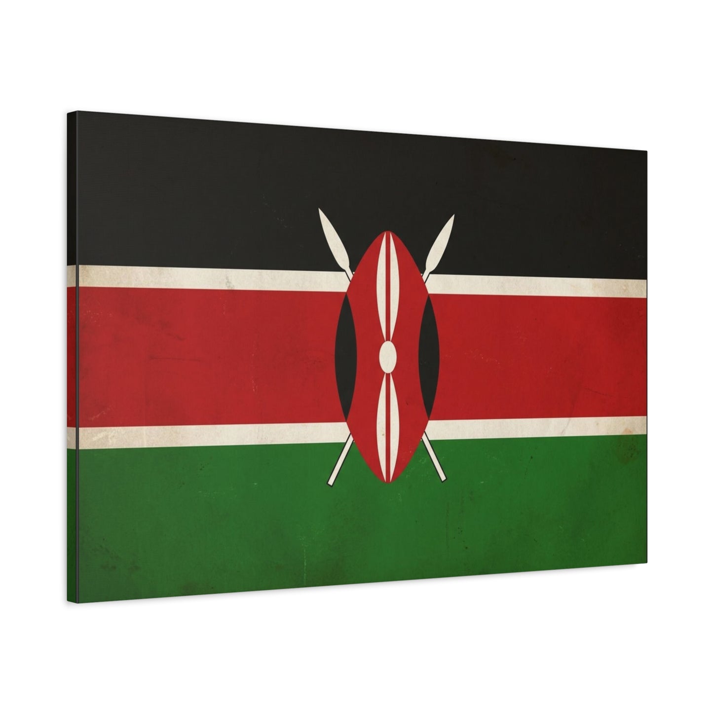 Kenya Flag Canvas Wall Art - Vintage Kenyan Flag Print, Patriotic Red Black Green Decor - Matte Cotton Artwork - Living Room Wall Decor, Office Art, Dorm Home Accent - Bedroom Home Decoration