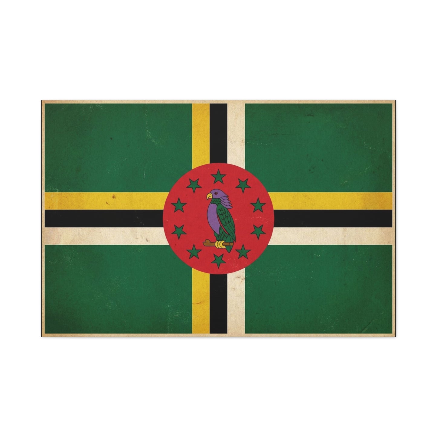 Dominica Flag Canvas Wall Art - Vintage Caribbean Nation Print, Distressed Green Red Sisserou Parrot Design - Traditional Island Decor - Living Room Wall Decor, Office Art - Bedroom Home Decoration