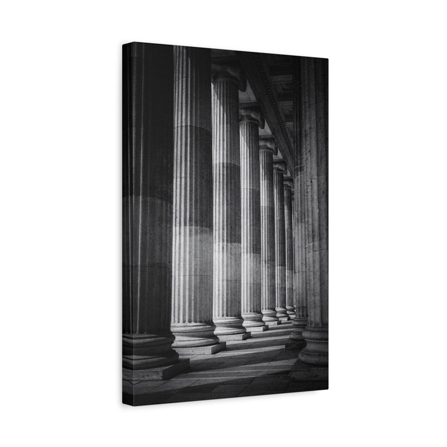 Black And White Classical Columns Canvas Wall Art - Architectural Art Print, Monochrome Stone Colonnade, Contemporary Minimalist Style - Office Wall Decor, Lobby Accent - Reception Area Decor