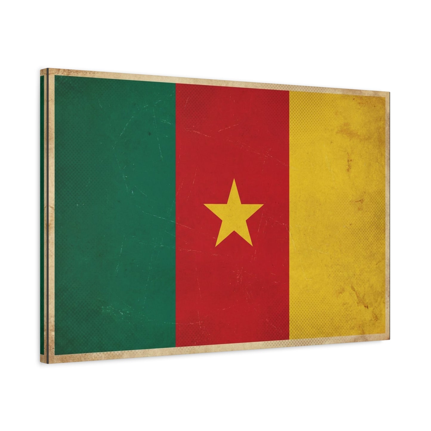 Cameroon Flag Canvas Wall Art - Vintage National Pride Decor, Distressed Tricolor Star Print - Traditional Patriotic Style - Living Room Wall Decor, Bedroom Home Decoration - Bedroom Home Decoration