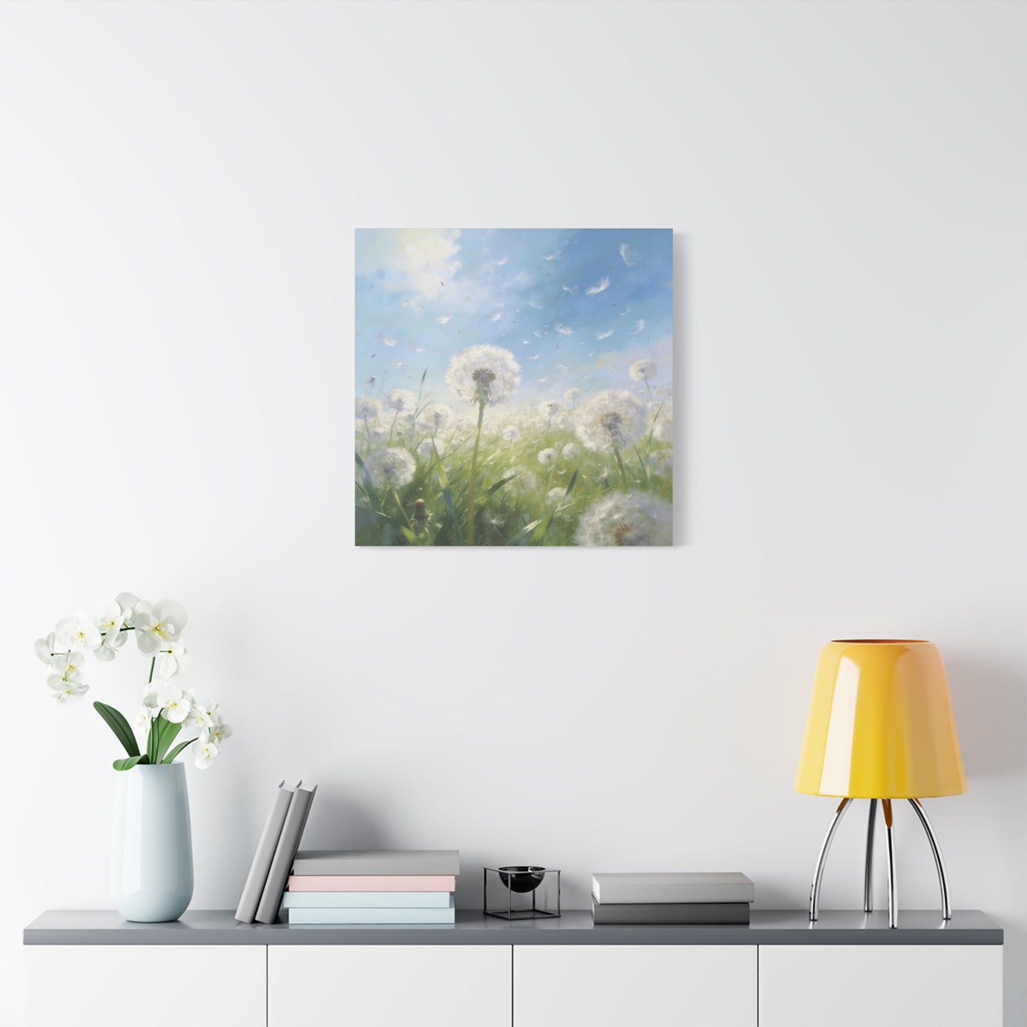 Dandelion Meadow Canvas Wall Art - Blue Sky Botanical Canvas Print, Soft Pastel Nature Wall Decor - Matte Cotton Artwork - Bedroom Home Decoration, Living Room Accent - Bedroom Home Decoration