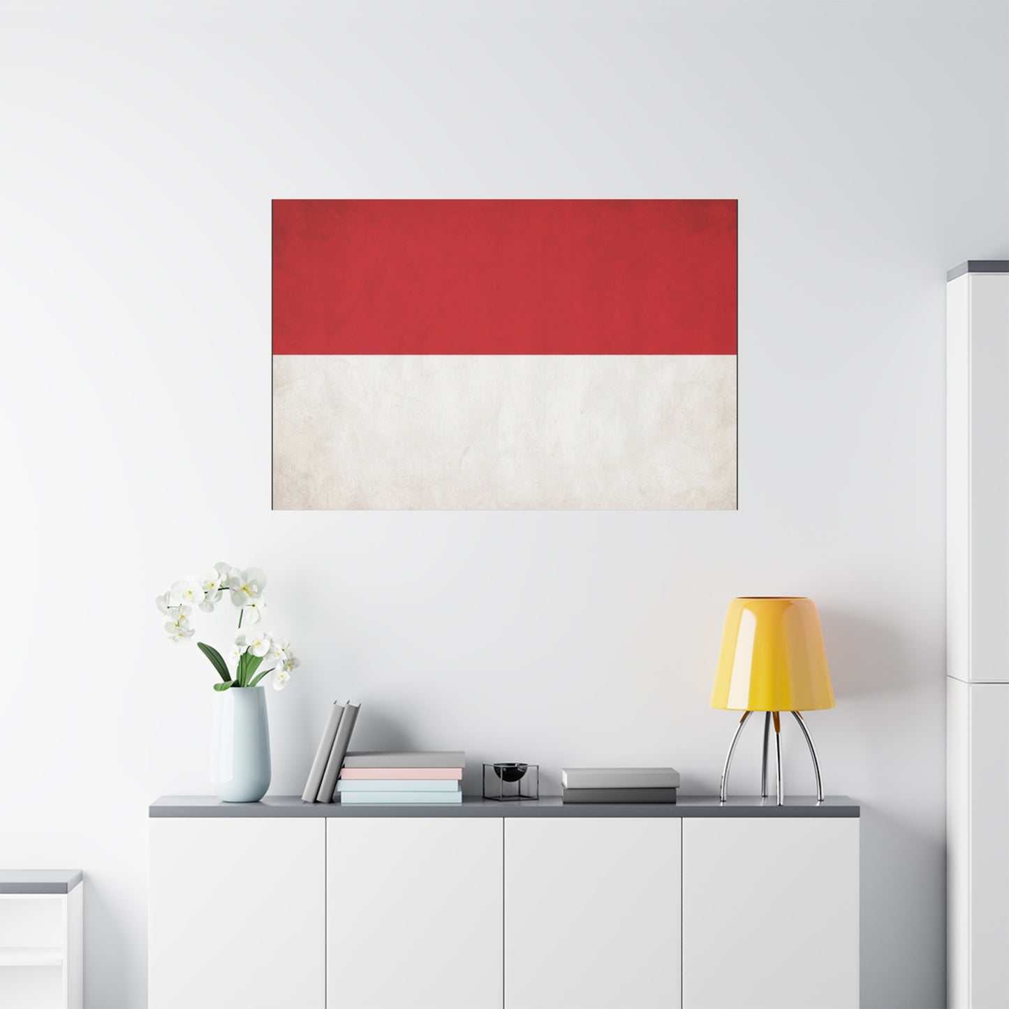 Indonesia Flag Canvas Wall Art - Red And White National Banner Print, Minimalist Patriotic Decor - Modern Cotton Canvas Style - Living Room Wall Decor - Bedroom Home Decoration - Cozy Reading Nook Art