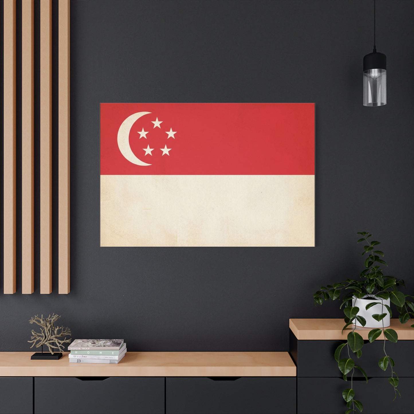 Singapore Flag Canvas Wall Art - Vintage Crescent And Five Stars National Print - Red And White Heritage Decor - Living Room Wall Decor, Office Art - Bedroom Home Decoration - Bedroom Home Decoration