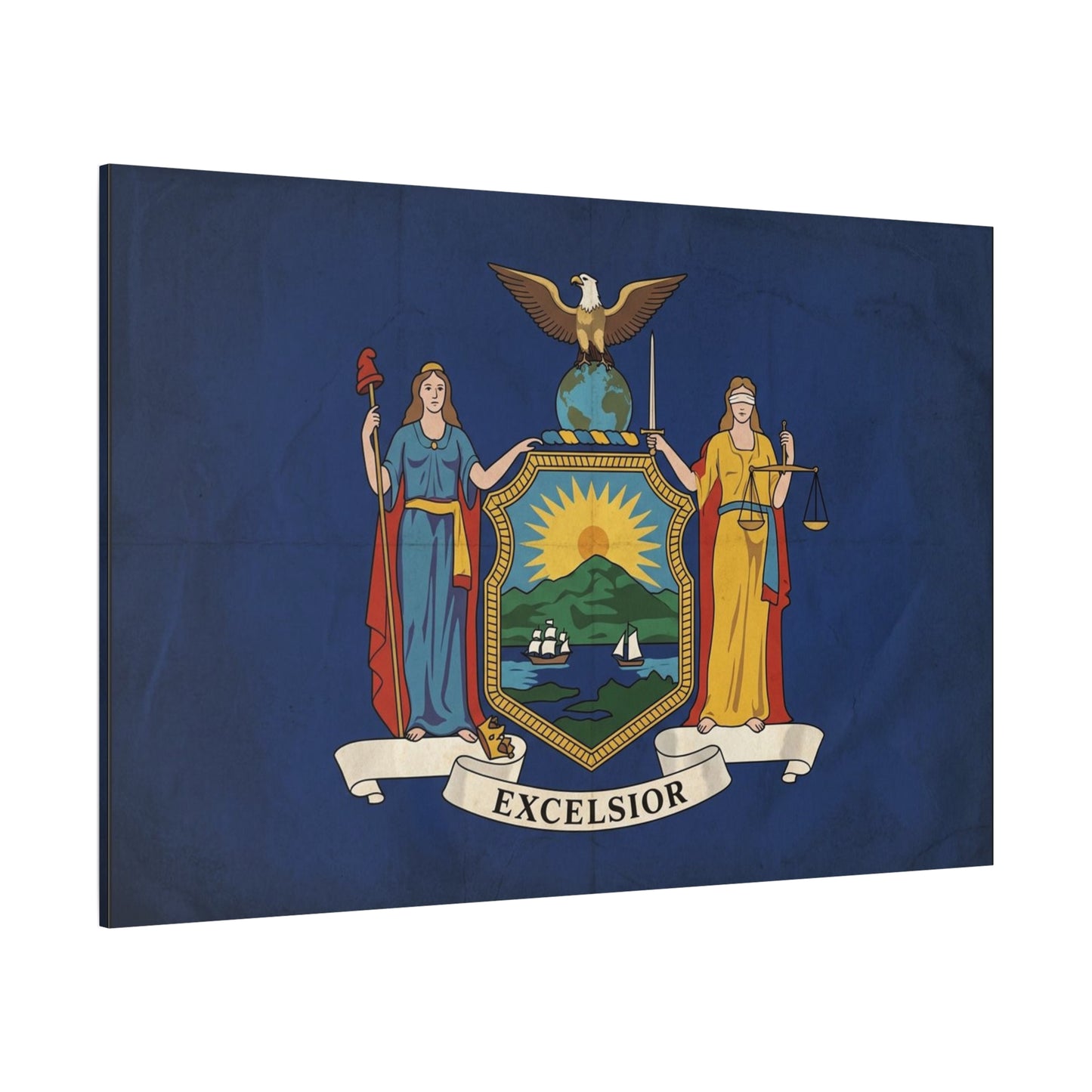 "Excelsior" New York State Flag Canvas Wall Art - Empire State Banner Print, Vintage Blue Heraldic Decor - Patriotic Illustration Style - Living Room Wall Decor, Office Art - Bedroom Home Decoration