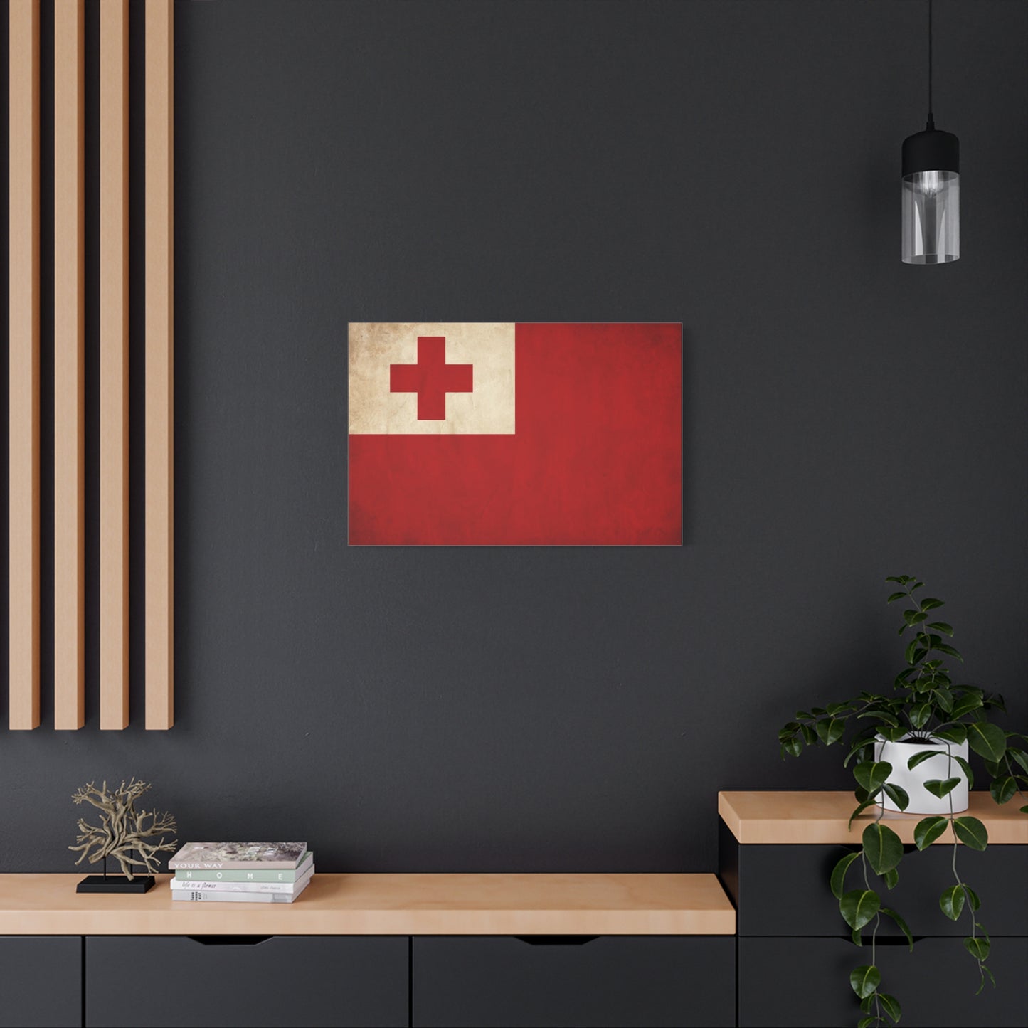 Tonga Flag Canvas Wall Art - Vintage Red Cross National Banner Print, Matte Cotton Decor - Traditional Patriotic Style - Living Room Home Decoration - Living Room Wall Decor - Bedroom Home Decoration